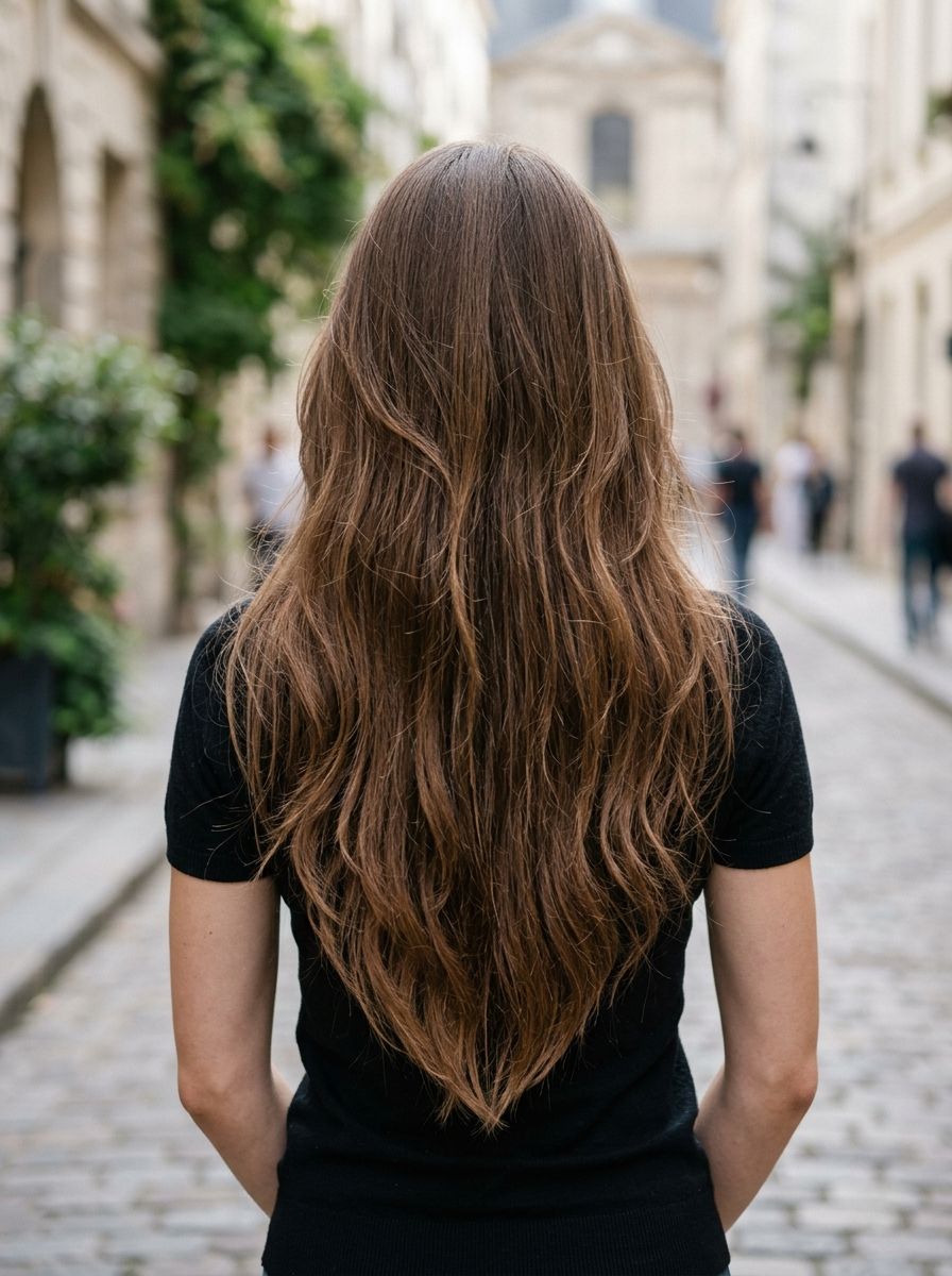 V Haarschnitt mit leicht gefiederten Spitzen - V Haarschnitt lange Haare